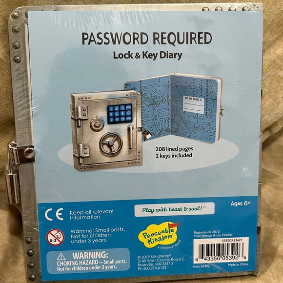 New Peaceable Kingdom Vault Door 6.25" Lock and Key, Lined Page Diary for Kids - Picture 3 of 4